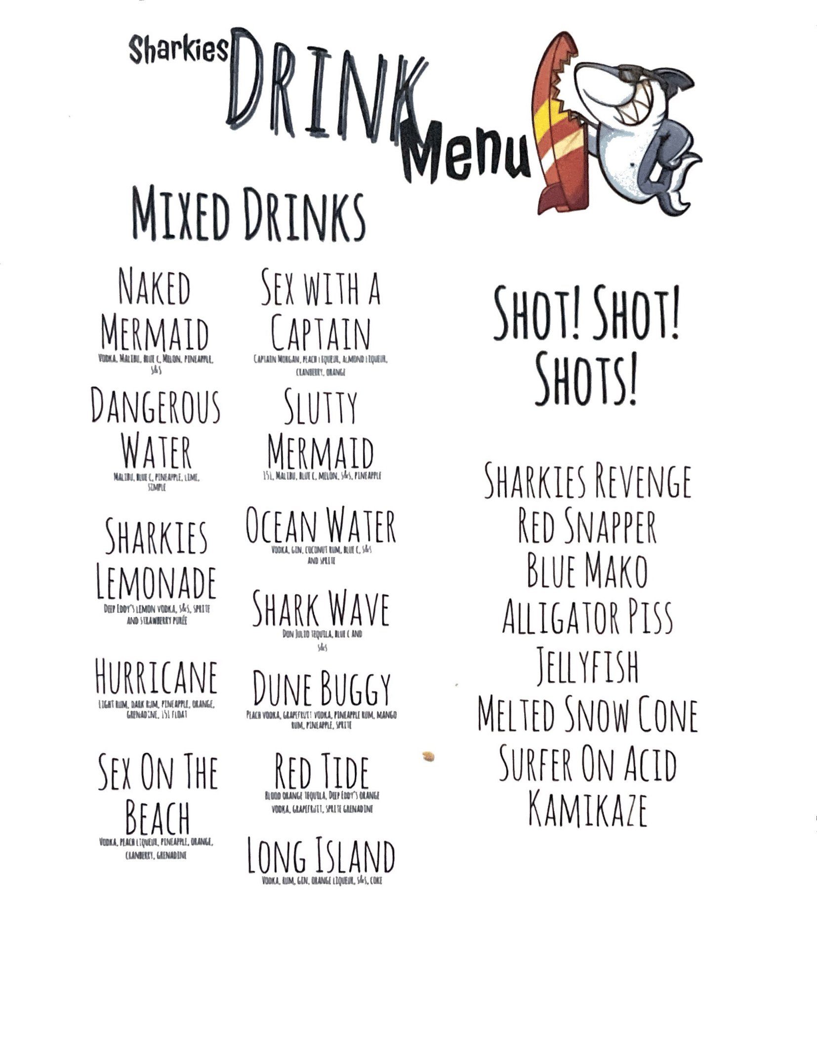 [FULL MENU] Sharkies on the Beach • Surfside Beach, Texas